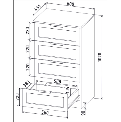 Kомод Тренд КТ-К60 (Дуб золотой ЛДСП/ Океан ЛМДФ) Ш600 В1020 Г451
